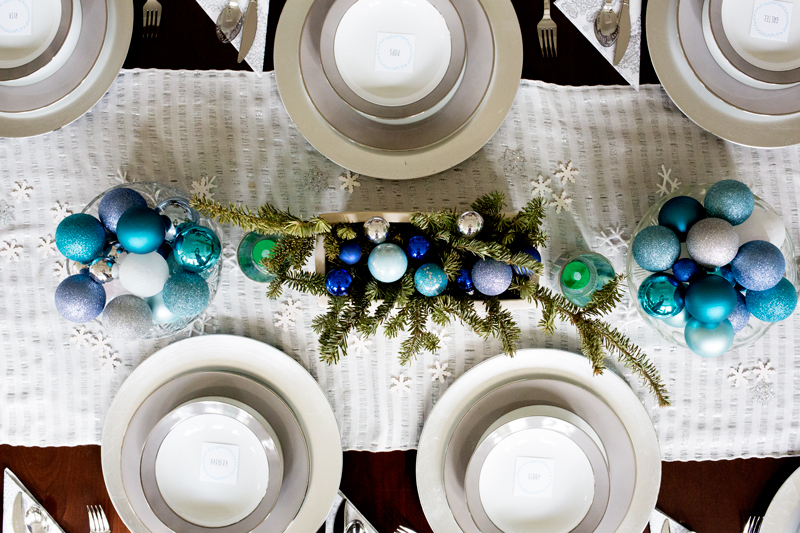Blue Silver Christmas Table Setting