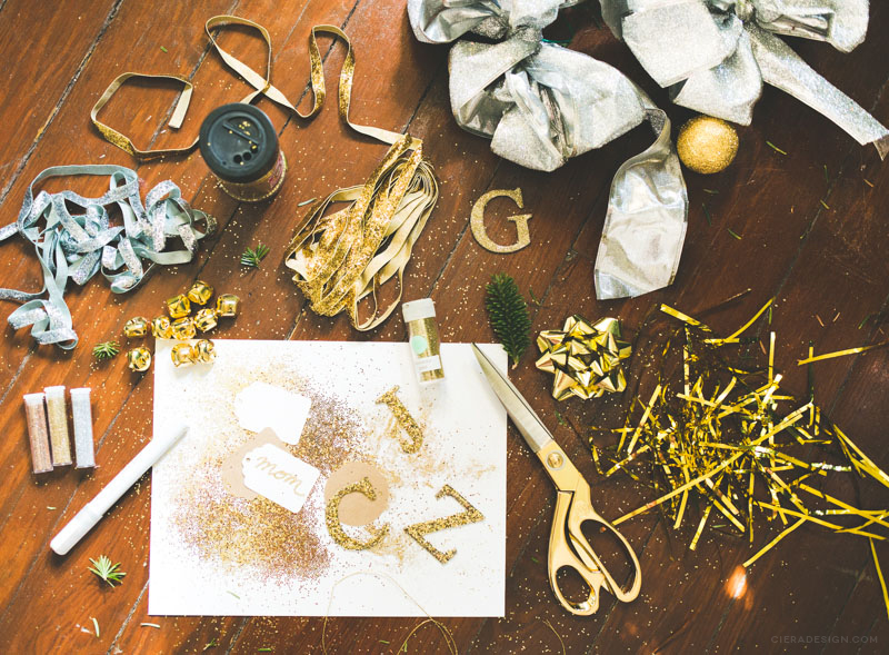 Gold Glitter, Ribbon, Bows and Craft Supplies