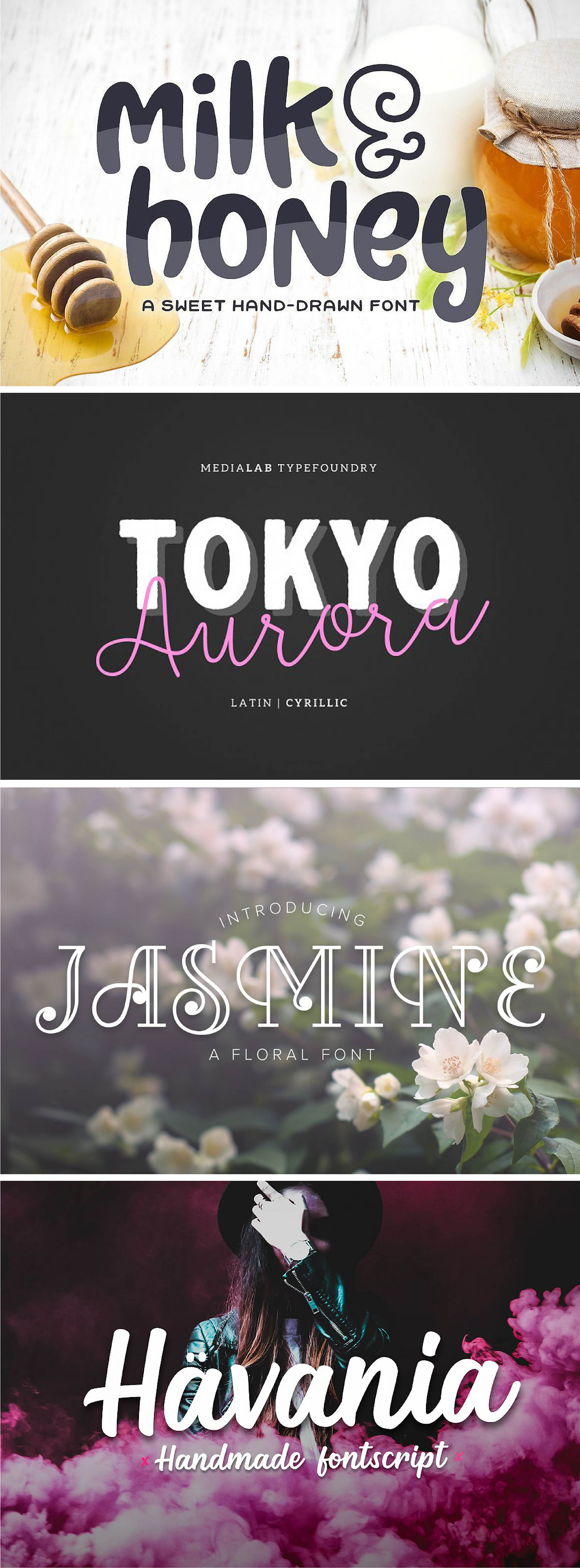 hand drawn, script, bold, floral font typefaces